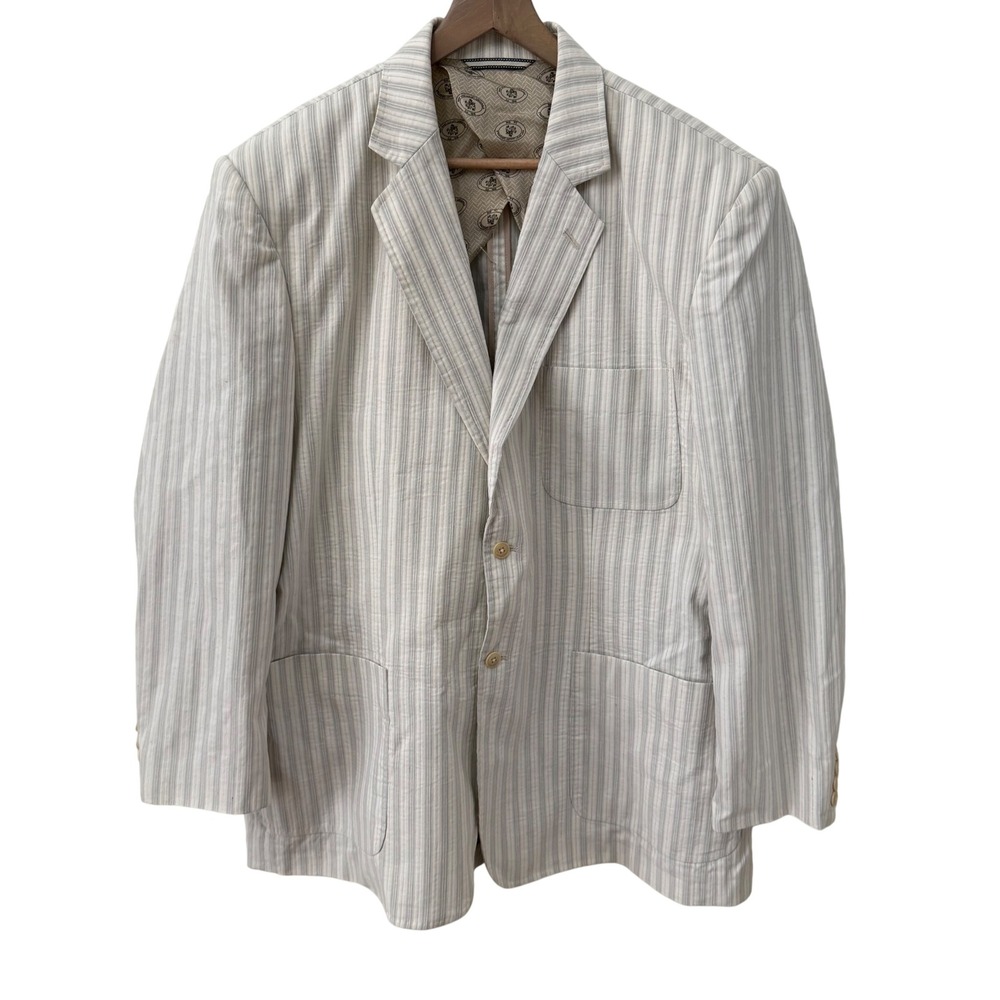 Nat Nast Blazer XL Cream Tan Striped Linen Cotton Silk Lined Sport Coat 1210 - Picture 1 of 7
